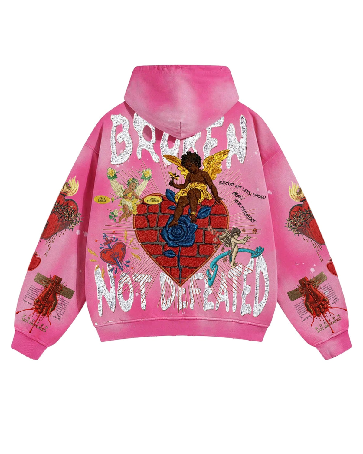 Maison de la Pensée pink Broken Not Defeated hoodie back