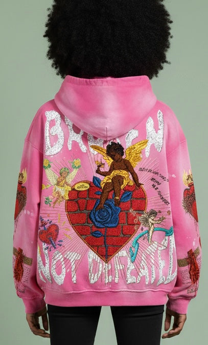 Maison de la Pensée pink Broken Not Defeated hoodie model back