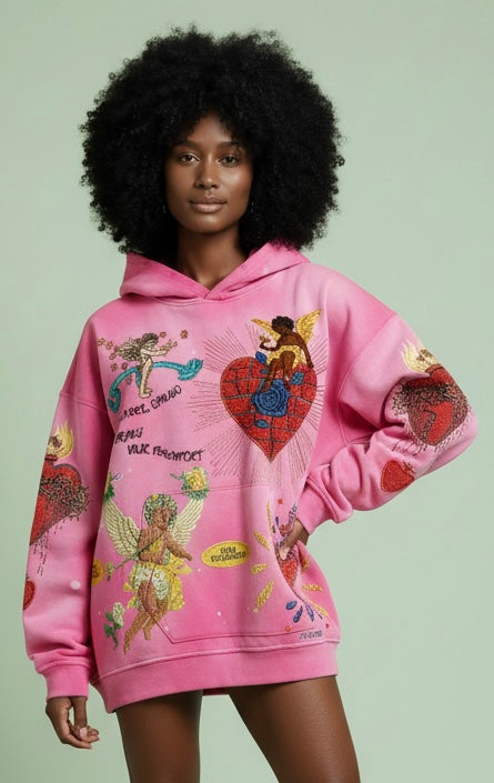Maison de la Pensée pink Broken Not Defeated hoodie model