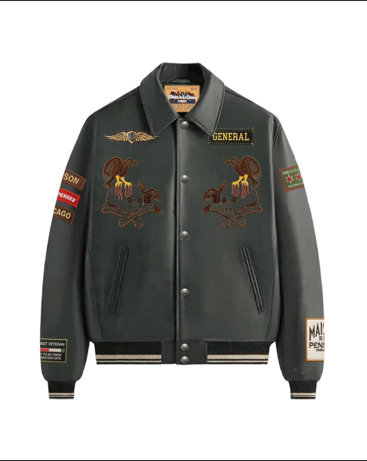 Maison de la Pensée General leather bomber jacket front