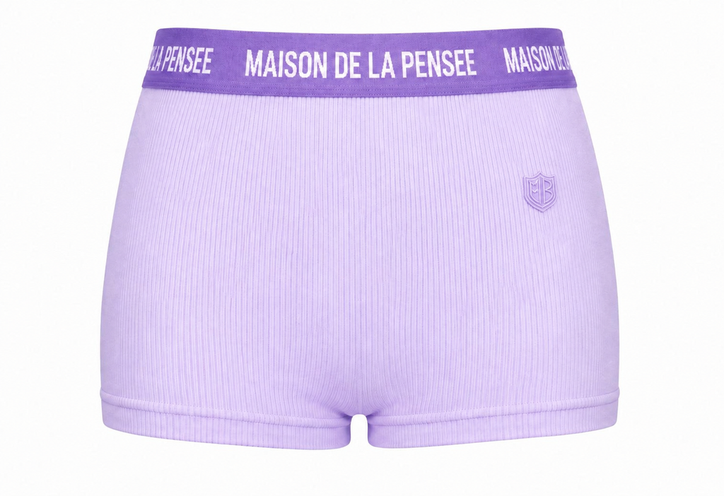 Lavender Maison femme ribbed boy shorts with branded waistband and  MDLP shield.