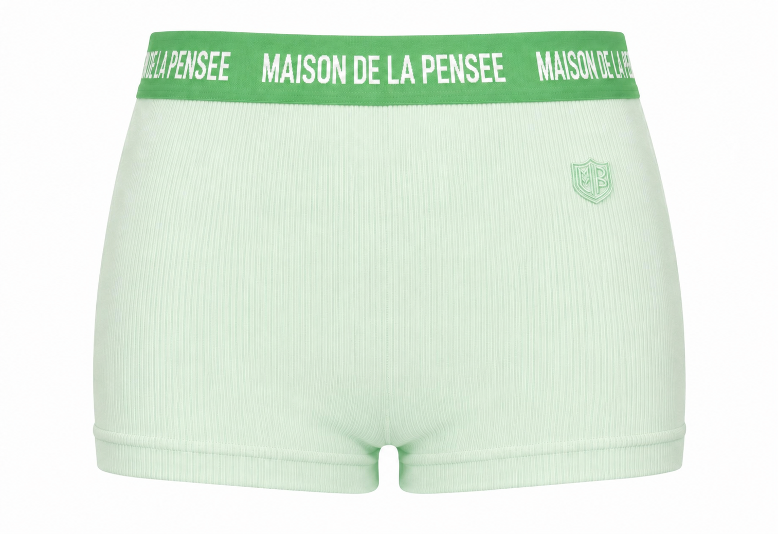 Mint Maison Femme ribbed boy shorts with branded waistband and MDLP 
shield.